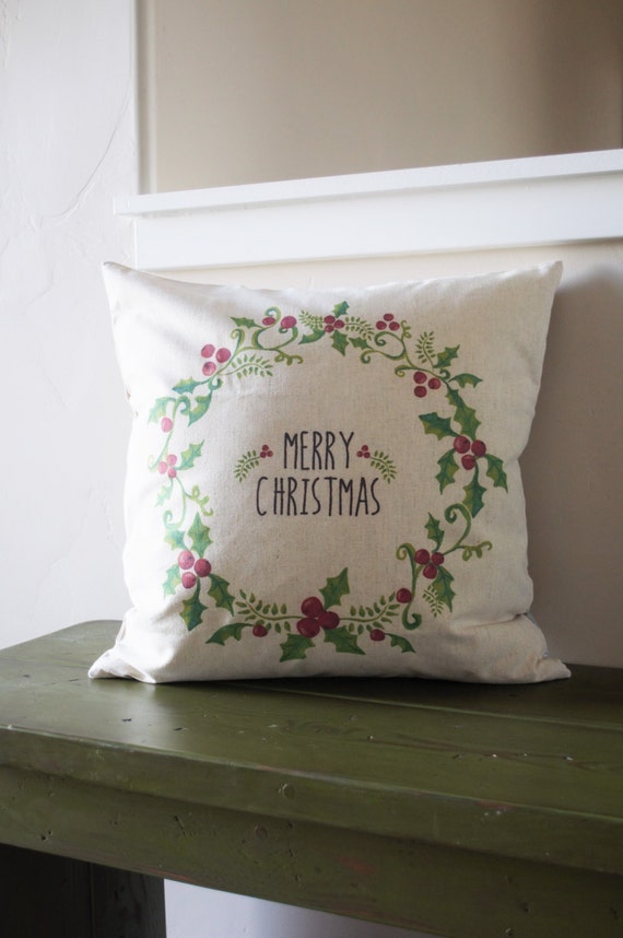 Christmas pillow cover, Christmas decor, Merry Christmas pillow, Holly Berry Pillow, 18x18