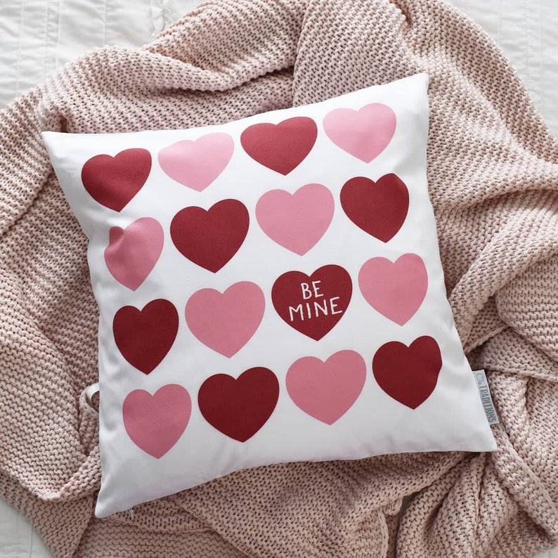 SALE, Valentines Pillow Cover, Valentines Decoration, 18x18 Pillow Cover, blush heart, red heart image 1