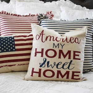 Patriotic pillow cover, Americana pillow cover, Memorial Day, Fourth of July, Summer pillow, USA Pillow, flag pillow, American flag pillow image 1