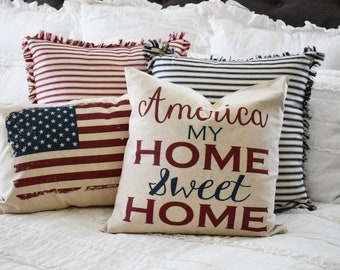 Patriotic pillow cover, Americana pillow cover, Memorial Day, Fourth of July, Summer pillow, USA Pillow, flag pillow, American flag pillow