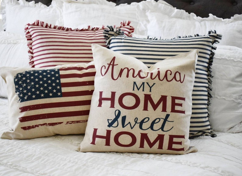 Patriotic pillow cover, Americana pillow cover, Memorial Day, Fourth of July, Summer pillow, USA Pillow, flag pillow, American flag pillow image 1