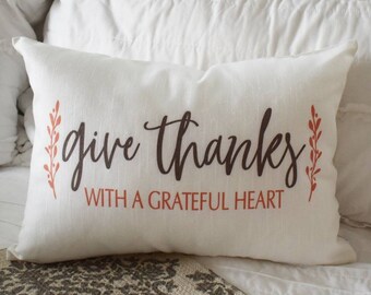 Thanksgiving Pillow Cover: Grateful Heart Fall Decor - 12x20