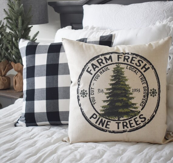 Christmas pillow cover, Christmas Tree Market, farm fresh tree market, Christmas decor, Christmas pillows, farmhouse Christmas