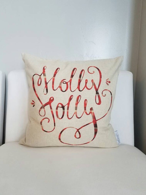 Christmas pillow cover, Holly jolly, Christmas decor, plaid Christmas pillow