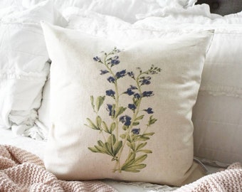 Botanical pillow, Watercolor flower Pillow Cover,  Spring pillow cover, 18x18, Farmhouse pillow cover, botanical flowers