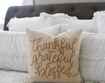 Thankful Fall Pillow Cover: Farmhouse Thanksgiving Decor
