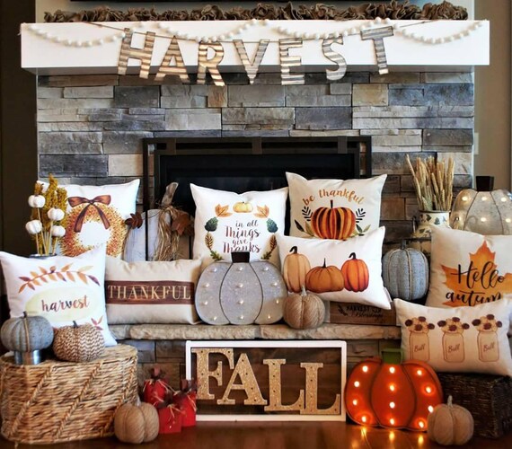 Fall Pillow Cover Hello Autumn Fall Decor Fall Pillow Be Thankful Fall Wreath Etsy