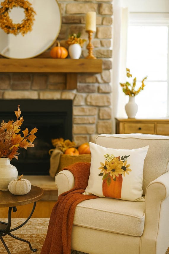Fall Pillow Cover, welcome fall,  Fall Decor, Fall pillow, fall mason jar, mason jar pillow