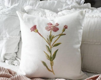 Botanical pillow, Watercolor flower Pillow Cover,  Spring pillow cover, 18x18, Farmhouse pillow cover, botanical flowers