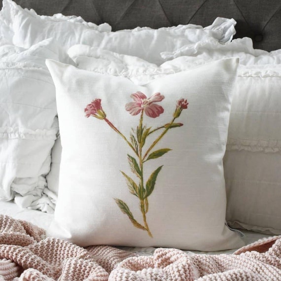 Botanical pillow, Watercolor flower Pillow Cover,  Spring pillow cover, 18x18, Farmhouse pillow cover, botanical flowers