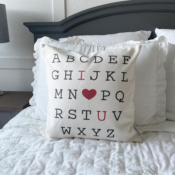 SALE, Valentines Pillow Cover, Valentines Decoration, love, valentines alphabet pillow, vintage valentine, 18x18 Pillow Cover