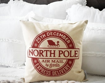 Christmas pillow cover, Christmas pillows, Christmas decor, Vintage Christmas, December 25, Christmas pillow, christmas stamp pillow