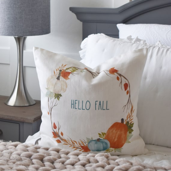 Fall Pillow Cover: Pumpkin & Autumn Leaves - 18x18 Fall Decor