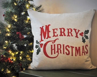 SALE, THIS WEEKEND only, Christmas pillow cover, Merry Christmas Pillow, Christmas decor, Vintage Christmas