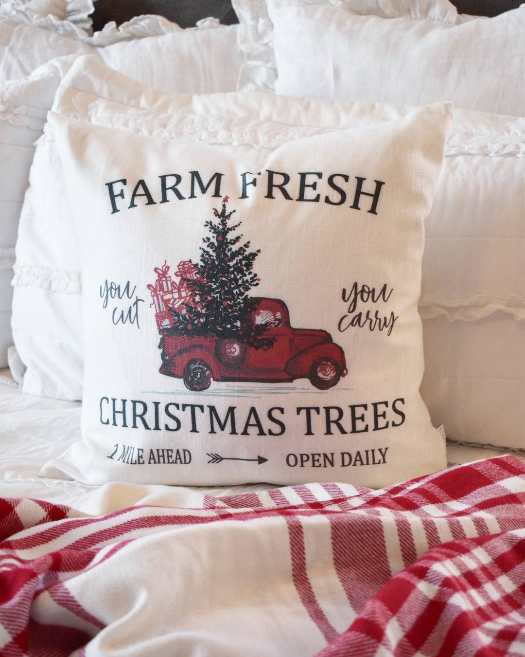 Red Truck Christmas Throw Pillow Family Christmas Pillow Family Name  Decorative Pillow Holiday Gift Pillow and insert included P153