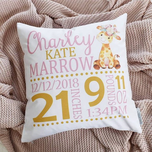 Personalized Birth Pillow Cover Birth Announcement Pillow Etsy