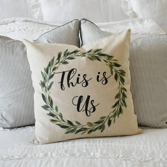 This is us, Farmerhouse Pillow Cover, rustic Pillow Cover, Spring pillow cover, boxwood wreath, green leaf wreath,18x18