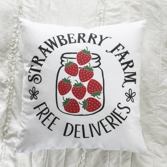 Strawberry pillow, strawberry farm, Hello Summer, happy summer, Summer Pillow cover, Summer decor