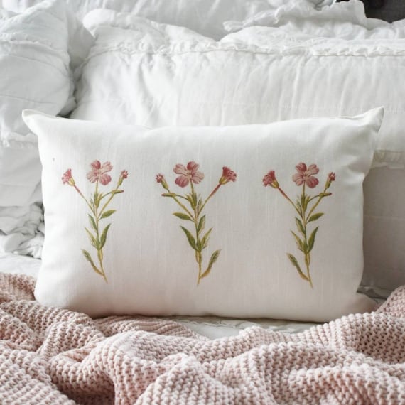 Botanical pillow, Watercolor flower Pillow Cover,  Spring pillow cover, 14x20, Farmhouse pillow cover, botanical flowers