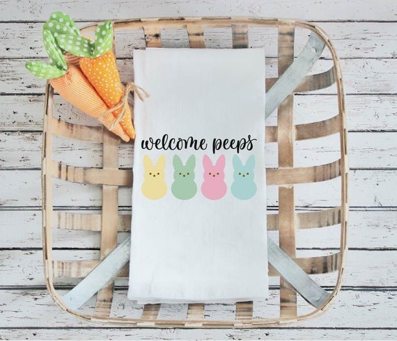 Kitchen towel, tea towel, Easter kitchen towels, Spring Decor, Easter towel, Easter Decor, Welcome Peeps Kitchen towel