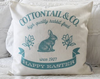 Easter Rabbit Pillow Cover: Vintage Style Spring Decor (18x18)