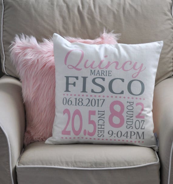 Download Home Living Birth Pillow Cover Personalized Birth Pillow Cover Pink And Gray Birth Announcement Pillow Cover Baby Girl Birth Pillow Home Decor