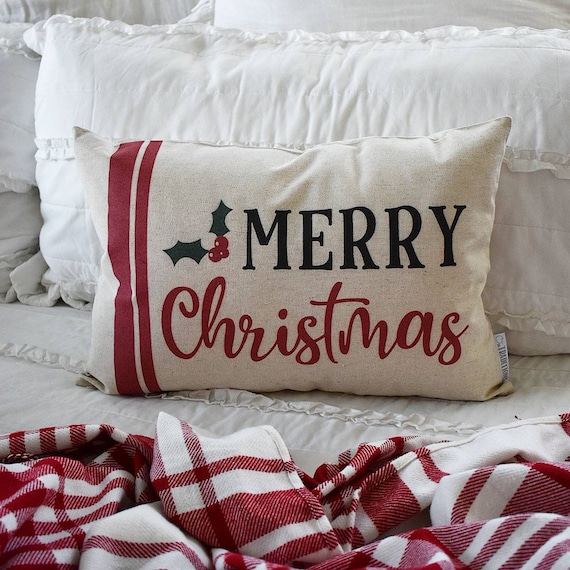 Christmas pillow cover, merry Christmas, grain sack pillow, Merry Christmas Pillow, farmhouse Christmas, Christmas Pillow