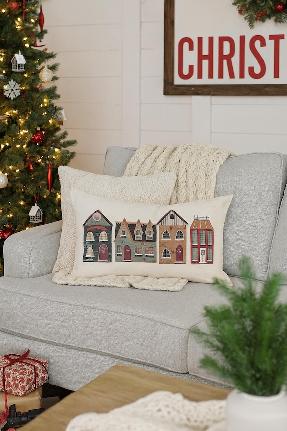 Christmas pillow cover, Merry Christmas Pillow, Christmas decor, Vintage Christmas, Christmas village
