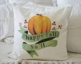 Fall Pillow Cover, happy fall ya'll, Fall Decor, Fall pillow, pumpkin pillow