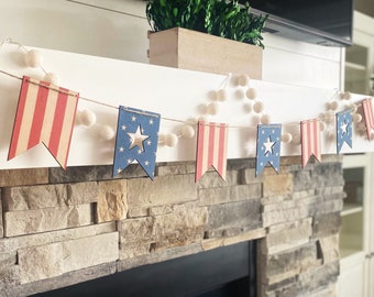 Patriotic garland, patriotic banner, Fourth of July garland, Memorial Day garland, Americana garland, Stars and Stripes