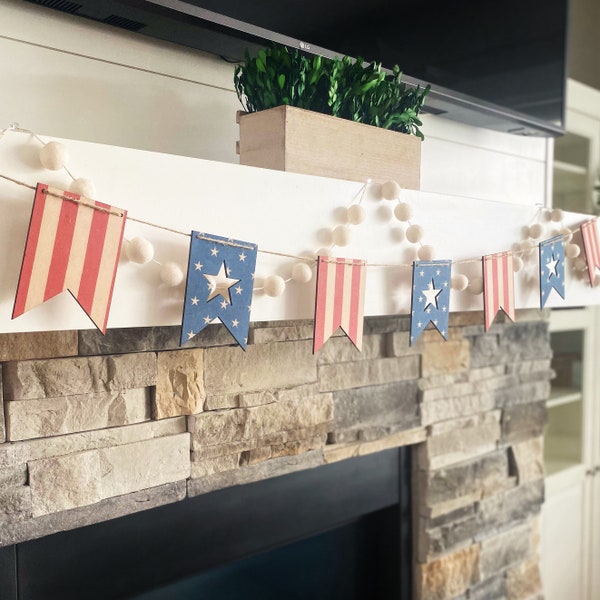 Patriotic garland, patriotic banner, Fourth of July garland, Memorial Day garland, Americana garland, Stars and Stripes