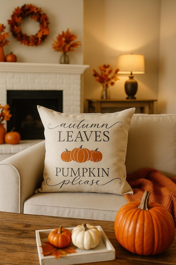 Autumn Leaves Pumpkin Please Pillow Cover – Farmhouse Fall Throw Pillow, Rustic Harvest Cushion, Cozy Thanksgiving Home Decor, fall pillow