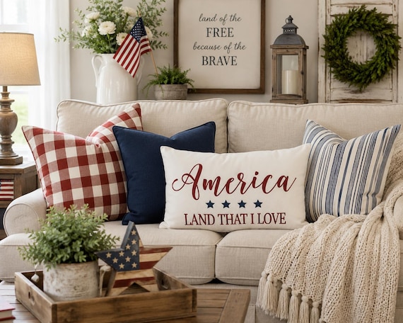 Americana Pillow Cover: Patriotic USA Decor (12x20)