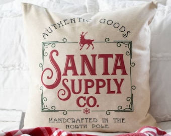 Christmas pillow cover, Christmas decor, Merry Christmas pillow, Christmas Plaid, Vintage christmas, 18x18, north pole pillow, Santa pillow