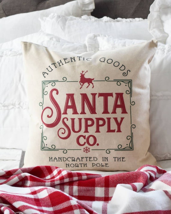 Christmas pillow cover, Christmas decor, Merry Christmas pillow, Christmas Plaid, Vintage christmas, 18x18, north pole pillow, Santa pillow