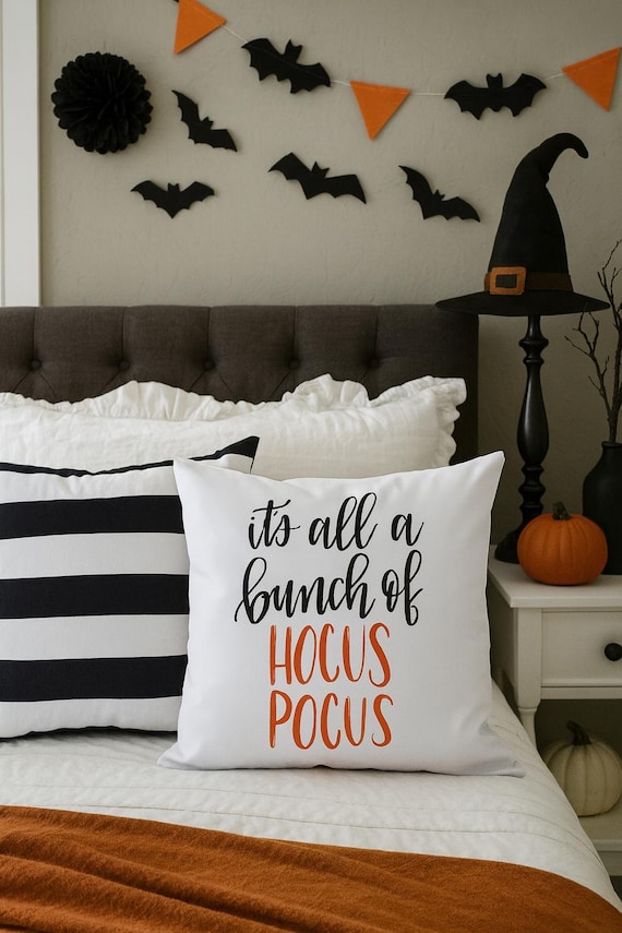 Hocus Pocus Pillow Cover | Halloween Farmhouse Throw Pillow | It’s All a Bunch of Hocus Pocus Cushion | Spooky Fall Home Decor