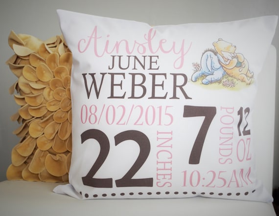 Personalized birth pillow cover, birth Announcement pillow cover, Stats Pillow, birth pillow, Winnie the Pooh Nursery