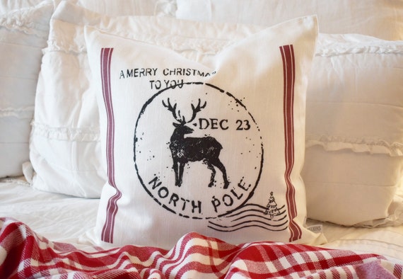 Christmas pillow cover, Christmas, Christmas Tree, Vintage christmas, Christmas Stamp, Letter to Santa, north pole pillow