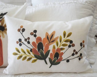 Fall Pillow Cover: Autumn Leaves & Pumpkin Decor, 12x20