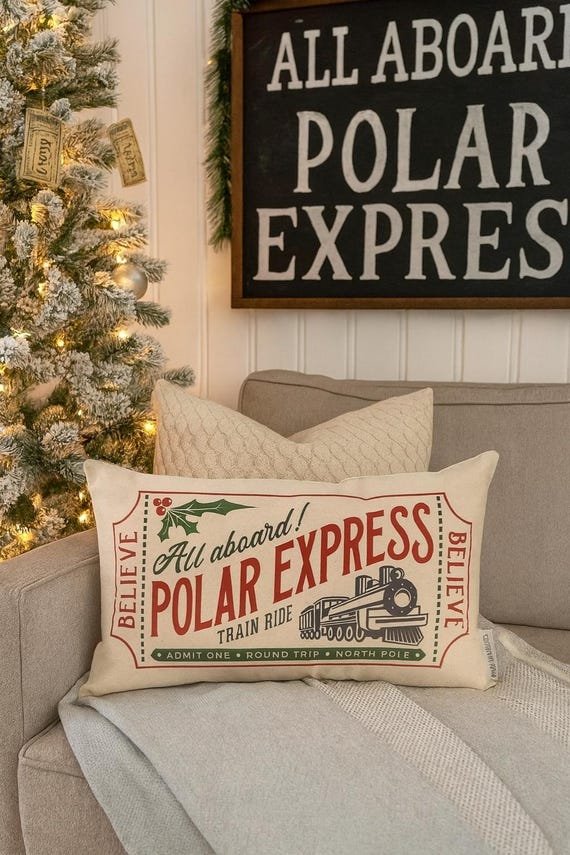 Christmas pillow cover, Christmas pillows, polar Express pillow, Vintage christmas,  Polar Express decor, polar express ticket