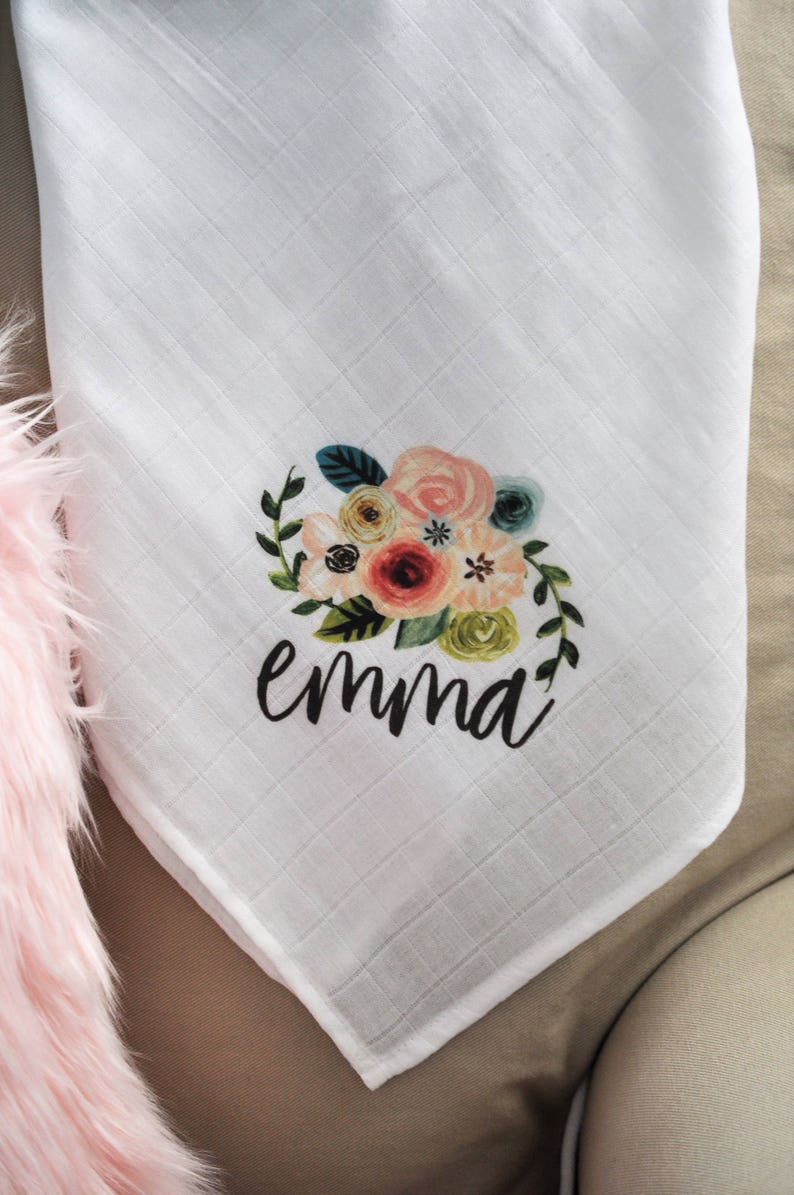 Personalized Baby Blanket Muslin Baby Blanket White Blanket Etsy