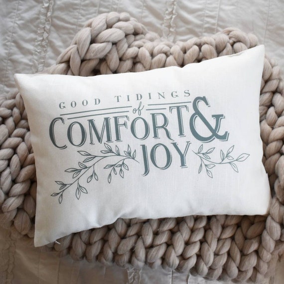 Christmas pillow cover, good tidings, grey and white, farmhouse Christmas, Christmas Pillow