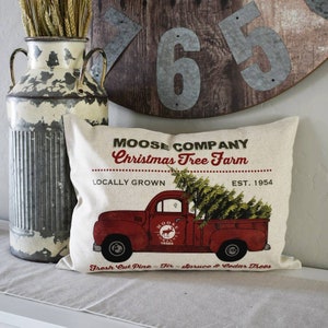 Christmas pillow cover, Christmas decor, Christmas Tree, Merry Christmas pillow, Free farm, Vintage christmas,  red Christmas truck, 14x20,