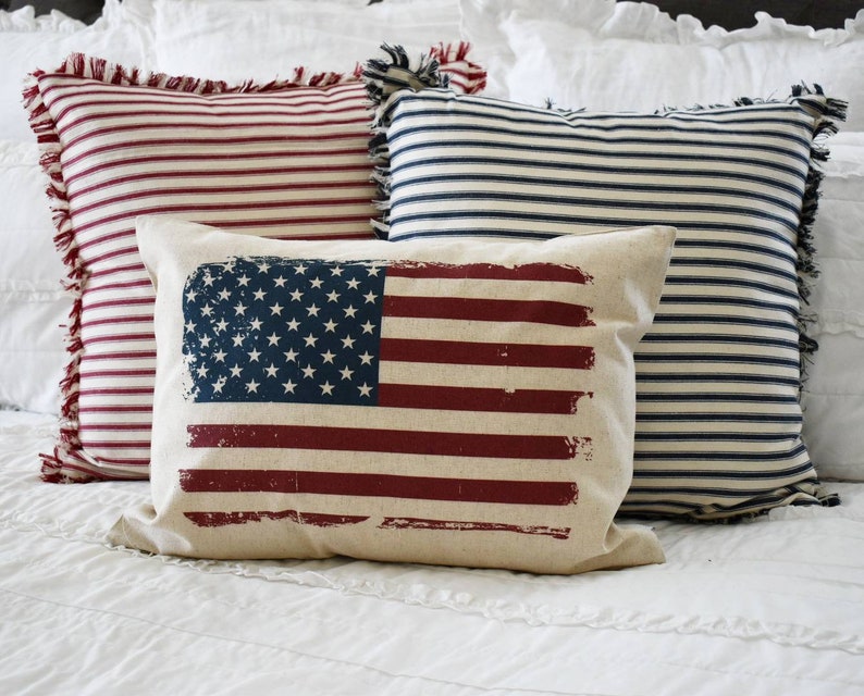 Patriotic pillow cover, Americana pillow cover, Memorial Day, Fourth of July, Summer pillow, USA Pillow, flag pillow, American flag pillow image 2