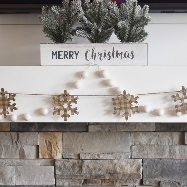 Christmas garland, Christmas fireplace Garland, Christmas banner, snowflake  Garland, Christmas plaid garland