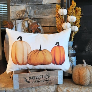 SALE, Fall Pillow Cover, Pumpkin Patch, Fall Decor, Front porch pillow, 12x20, watercolor pumpkin, pumpkin pillow, fall pillow image 2