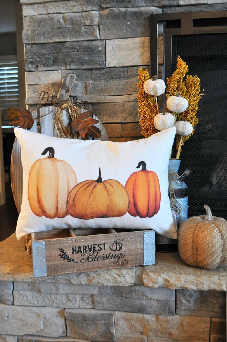 SALE, Fall Pillow Cover, Pumpkin Patch, Fall Decor, Front porch pillow, 12x20, watercolor pumpkin, pumpkin pillow, fall pillow image 2