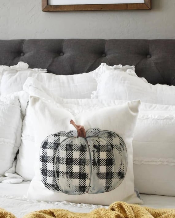 Fall Pillow Cover Plaid Pumpkin Fall Plaid Decor Fall Pillow Pumpkin Pillow Black and White Plaid Buffalo Plaid Fall Etsy UK