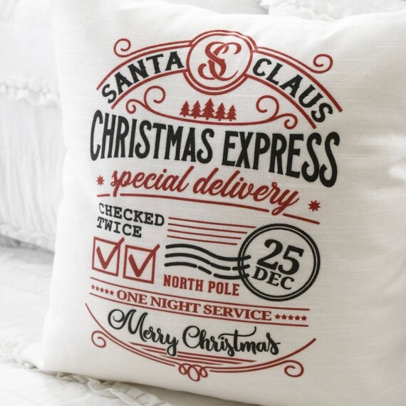 Christmas pillow cover, Christmas pillows, Christmas decor, Vintage Christmas, special delivery, christmas stamp pillow, santa nice list