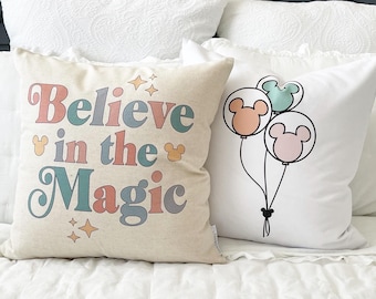 Happiest Place on Earth pillow covers, Disney pillow covers, Disney decor, believe in the magic, Disney balloons